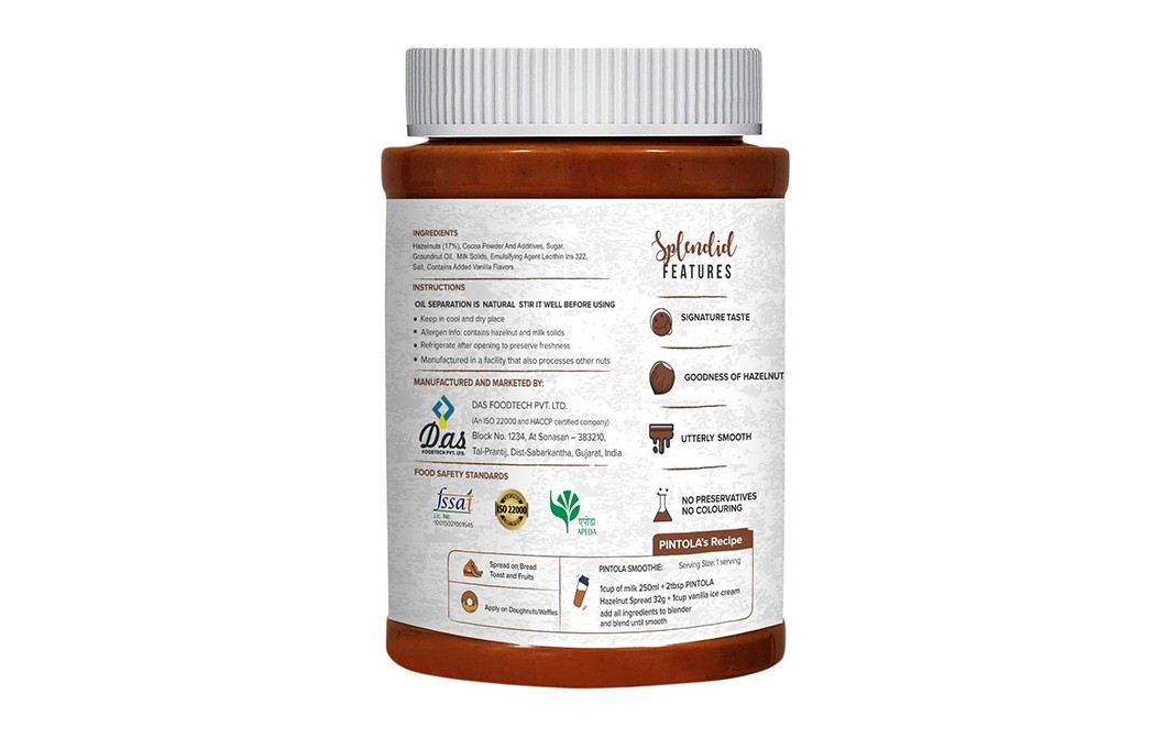 Pintola Hazelnut Cocoa Spread    Plastic Jar  1 kilogram